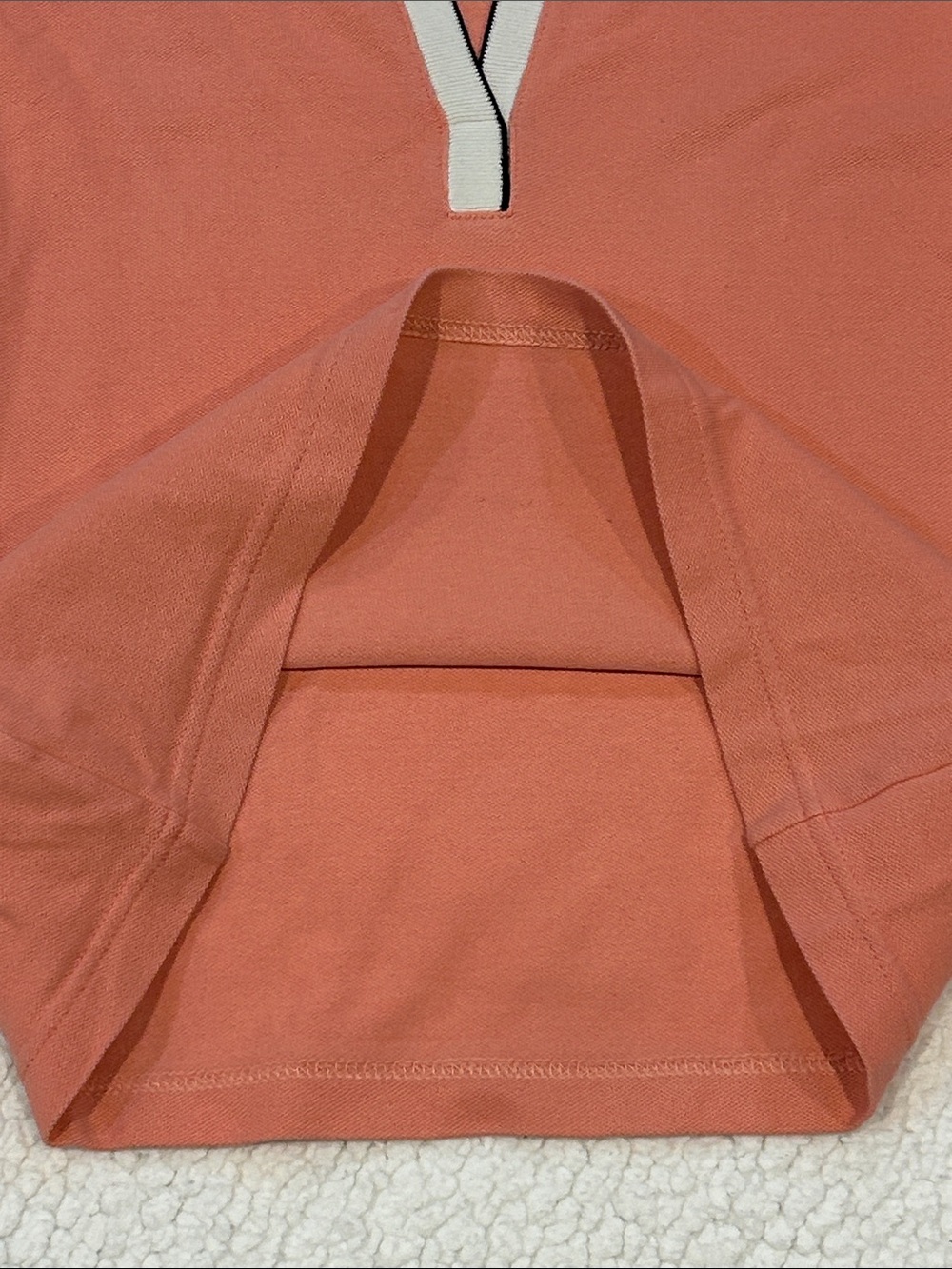 Lacoste Coral Pink Deep V-Neck fitted Polo Shirt Small Striped Collar & Sleeves - Picture 8 of 16